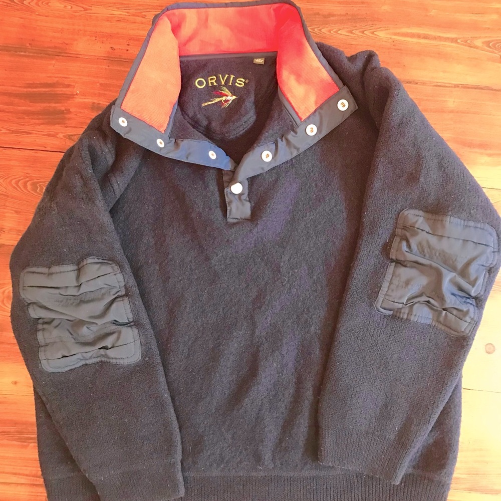 Orvis XXL navy wool pullover.
